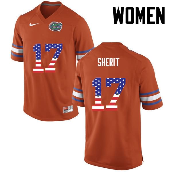 Women's NCAA Florida Gators Jordan Sherit #17 Stitched Authentic USA Flag Fashion Nike Orange College Football Jersey VYT0065GH